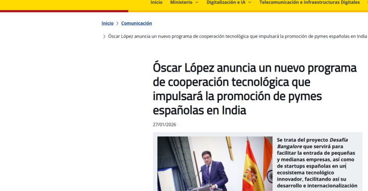 Óscar López anuncia un nuevo programa de cooperación tecnológica que impulsará la promoción de pymes españolas en India