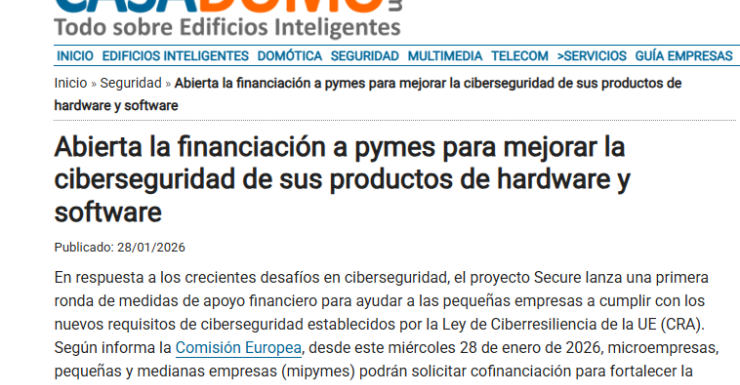 Abierta la financiación a pymes para mejorar la ciberseguridad de sus productos de hardware y software